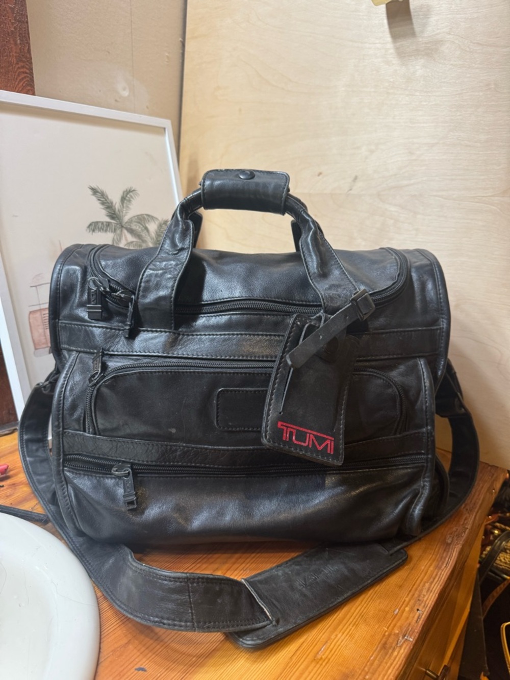Tumi vintage Black genuine Leather Duffel with shoulder strap